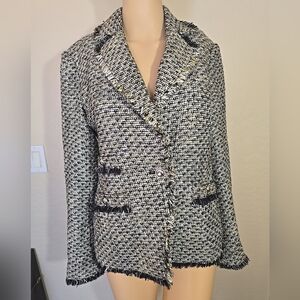 Veronic Beard Fabian Tweed Fringe Womens Metallic Jacket/Blazer Size 4